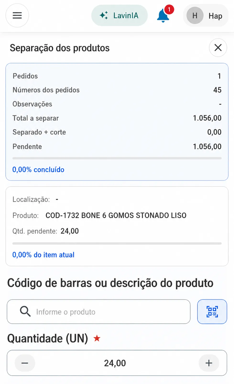 Separação e conferência no armazém